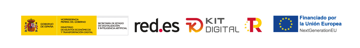 Logos oficiales del programa Kit Digital: Plan de Recuperación, Transformación y Resiliencia, Gobierno de España, Financiado por la Unión Europea NextGenerationEU, Red.es y Acelera Pyme